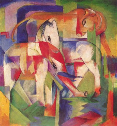 Olifant, paard, rund, winter door Franz Marc